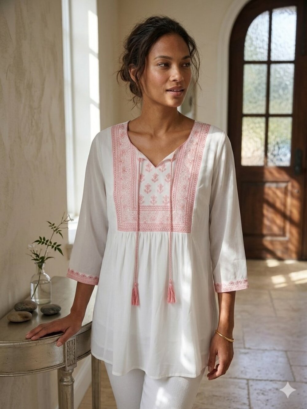 Diya White & Pink Embellished Indian Blouse - Sequin & Embroidery